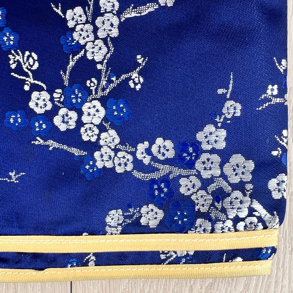 Vintage Chinese Blue Plum Blossom Satin Jacquard Cropped Pajama Pants 34" Waist - Picture 4 of 16